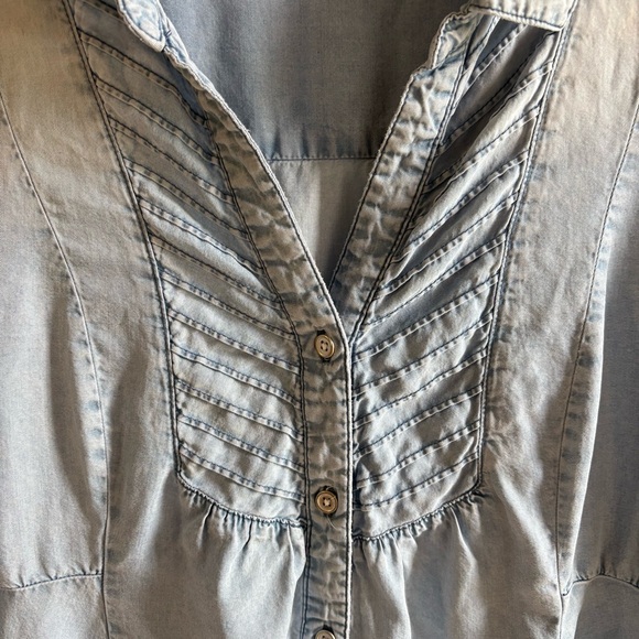 Vintage America Blues Womens Sz Small Boho Lyocell Tunic ruffle button down - Picture 2 of 10